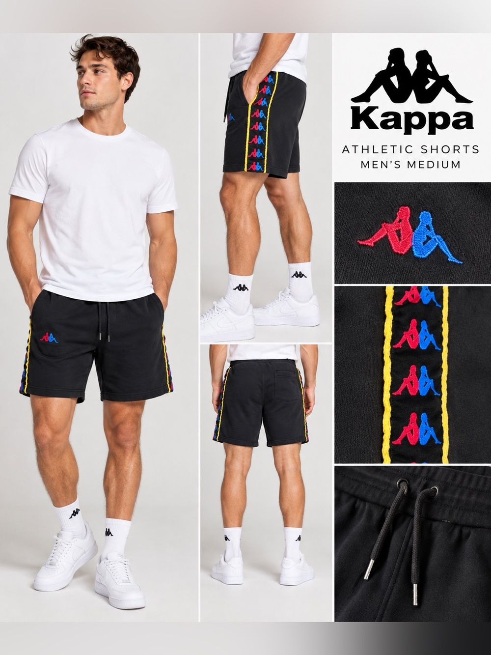 Kappa Black Logo Tape Athletic Shorts Men’s Medium Streetwear